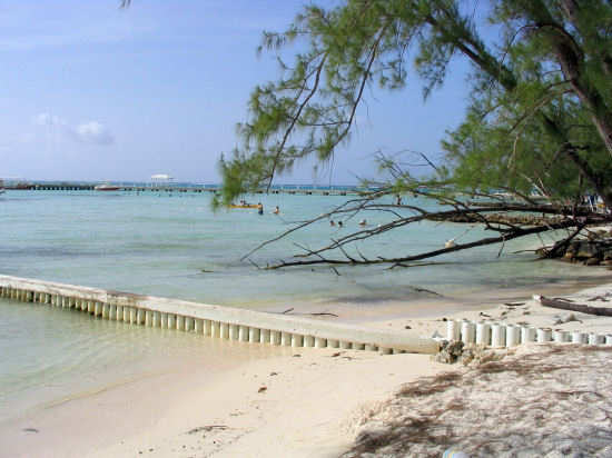 Signpost of hurricanes at Rum Point, Grand Cayman. 