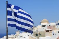   Greek Flag With Rooftops