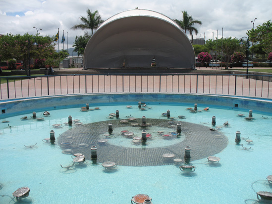 Picture of  The  Fountain Infront Of The Stage at Emancipation Park, Kingston, Jamaica is shown on this page.