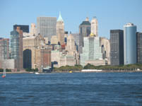 Manhattan Skyline from Statue of Liberty Boat, New York, USA